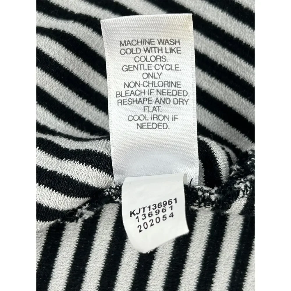 J.Jill Wearever Collection Striped Open Front Duster Cardigan Small Black White